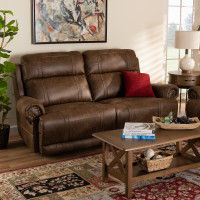 Baxton Studio 7075I53-Light Brown-Sofa Baxton Studio Buckley Modern and Contemporary Light Brown Faux Leather Upholstered 2-Seater Reclining Sofa